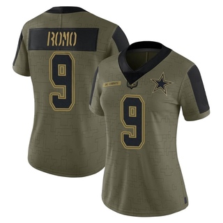 Limited Tony Romo Women's Dallas Cowboys 2021 Salute To Service Jersey - Olive