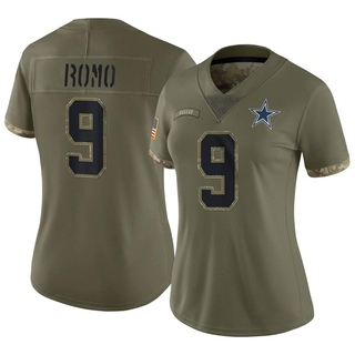 Limited Tony Romo Women's Dallas Cowboys 2022 Salute To Service Jersey - Olive