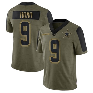 Limited Tony Romo Youth Dallas Cowboys 2021 Salute To Service Jersey - Olive